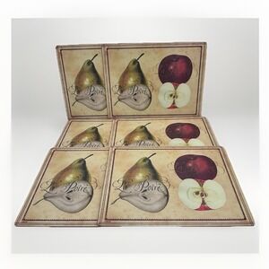 Pimpernel Rolland La Poire La Pomme‎ Cork Back Placemats Set of 6 Fruit Design